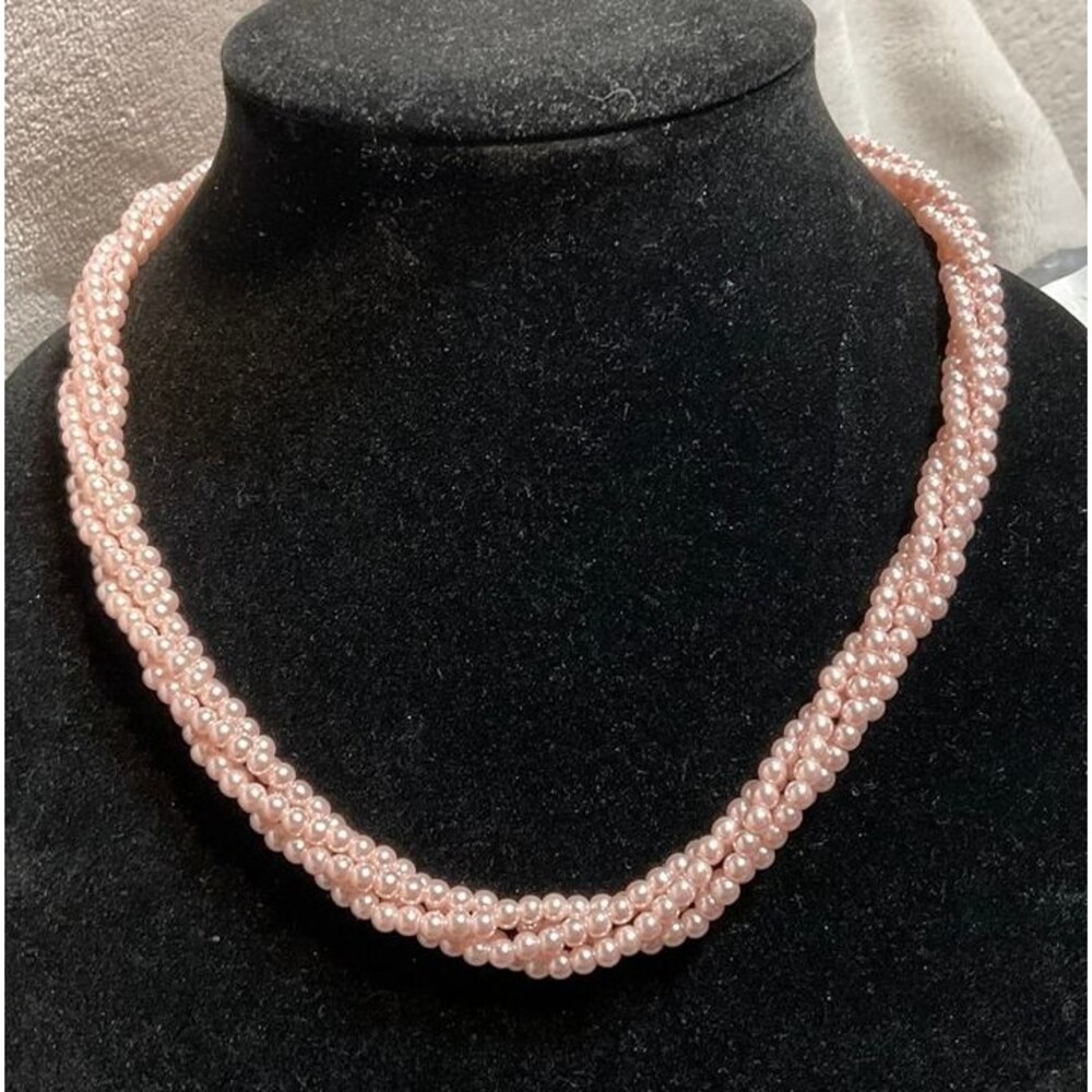 Twisted Baby Pink Faux Pearl Necklace, Vintage, Four Strand
